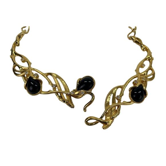 Vintage Jose Maria Barrera for Avon Granada Necklace 1990s Black and Gold Tone - Picture 5 of 8